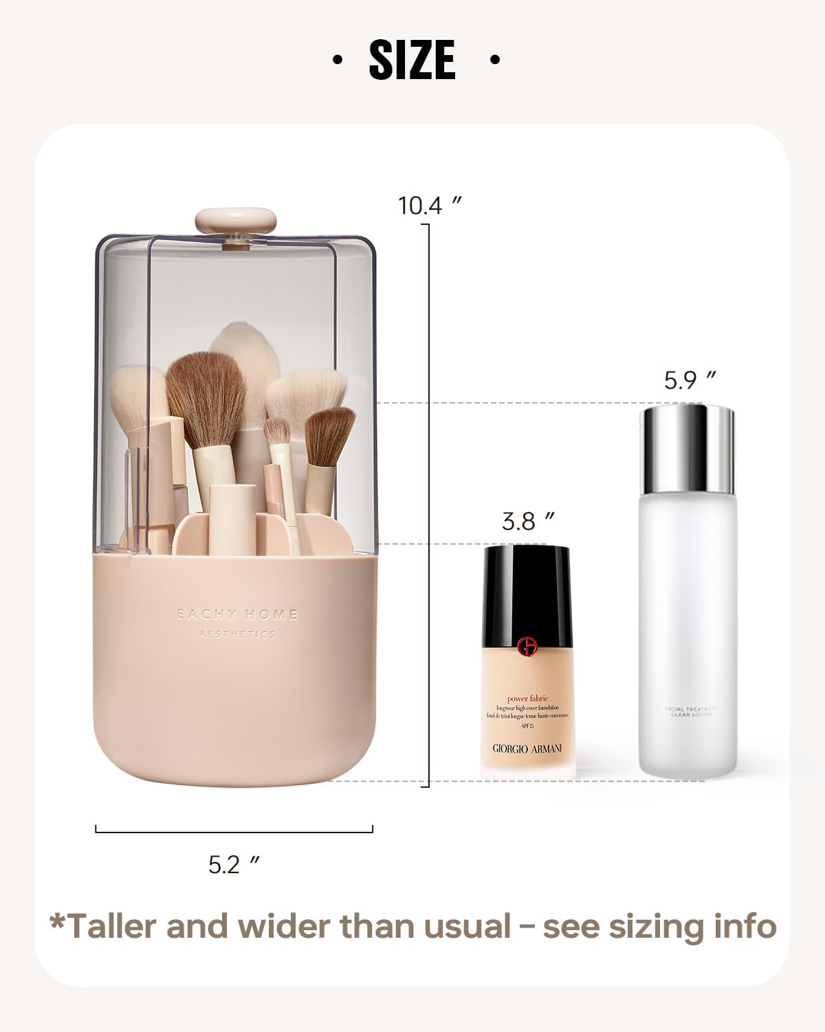 EACHY Makeup Brush Holder 360° Rotating with Dustproof Lid. Waterproof Material. 7 Compartments for Organized Storage. Stylish and Durable Design for Vanity (Pink)