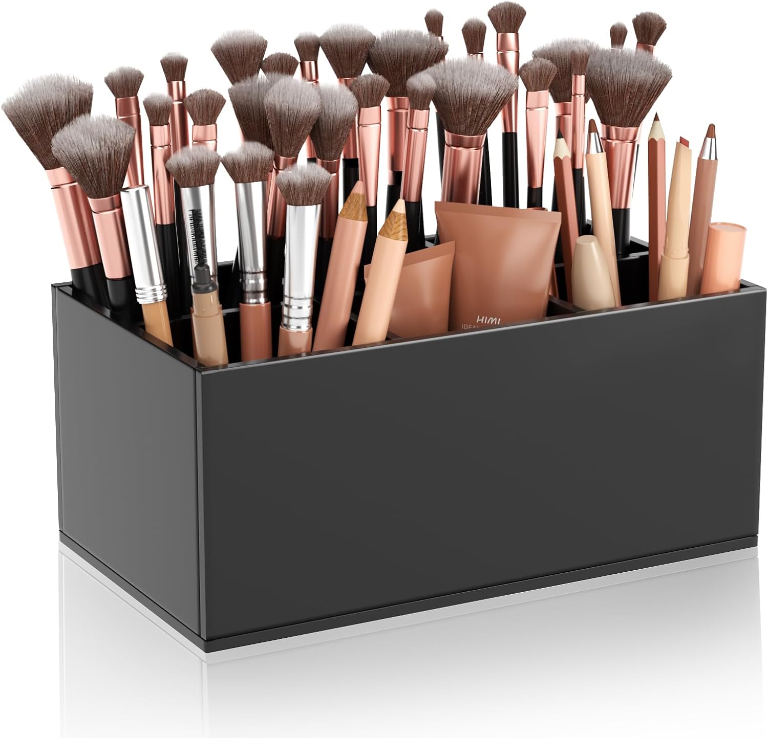 HIIMIEI Clear Makeup Brush Holder Organizer Acrylic 6-Slots Cosmetic Brushes Storage Organizer for Vanity Countertop