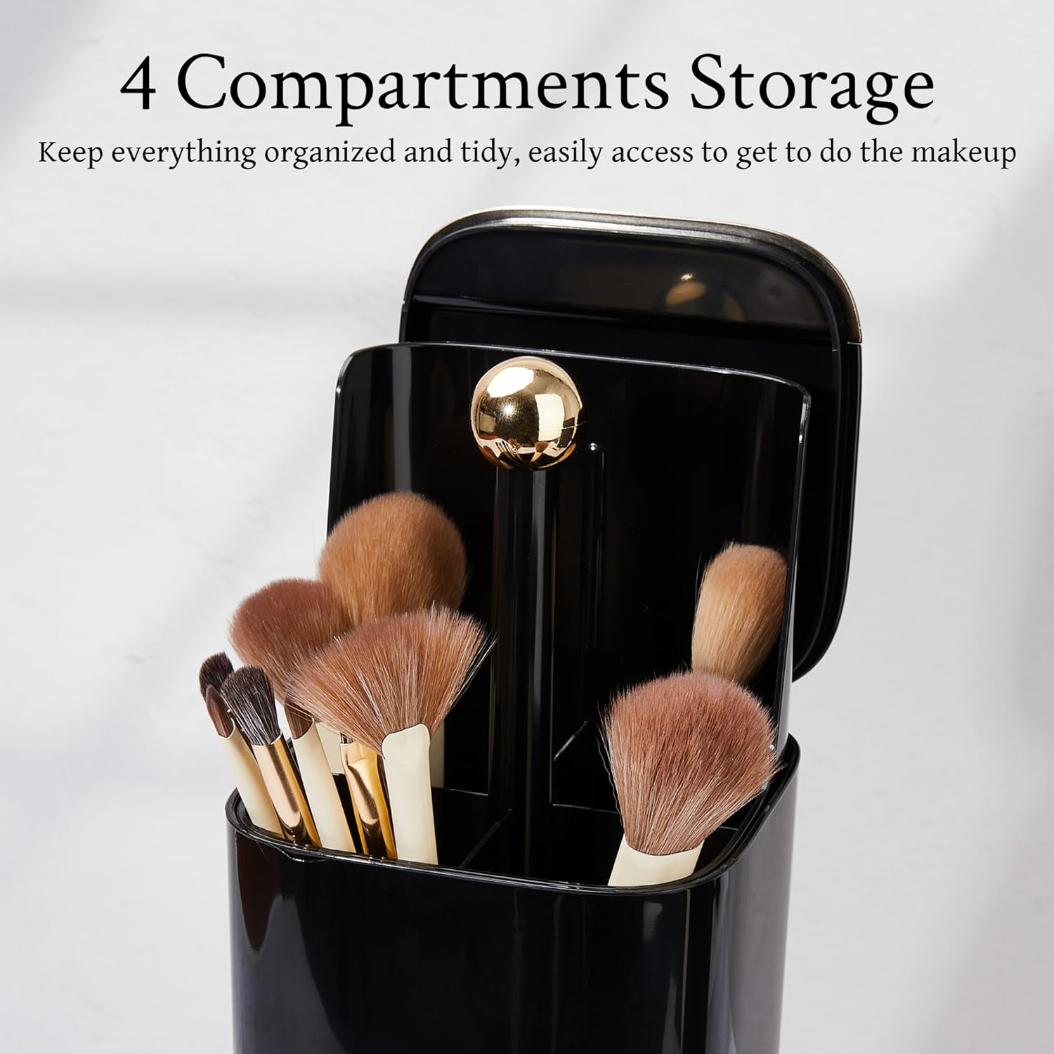 Automatic Lifting Makeup Brush Holder with Lid Dustproof Cosmetic Organizers for Vanity-Black