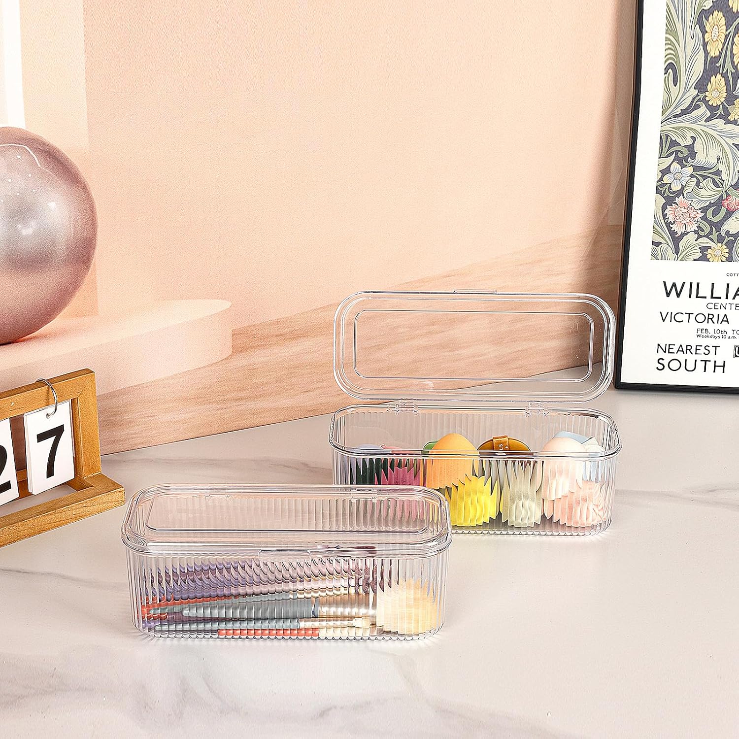 JessLab Makeup Brush Holder Organizer. Clear Makeup Sponges Organizer.Cosmetic Storage Case with Lid Display Case for Vanity. 1 Compartment (1 Pack)